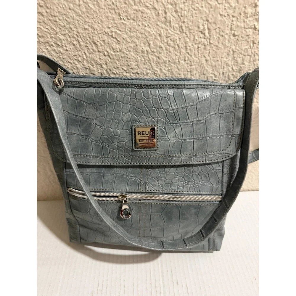 Relic Gray Croc Embossed Crossbody Bag Adjustable Strap